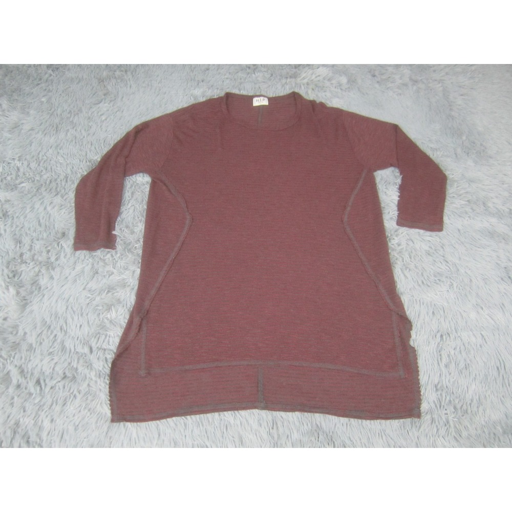 H.I.P Womens Shirt Large Maroon 3/4 Sleeve Casual Tunic Blouse‎